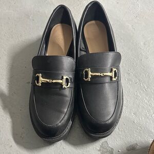 Black Loafers with Gold Buckle